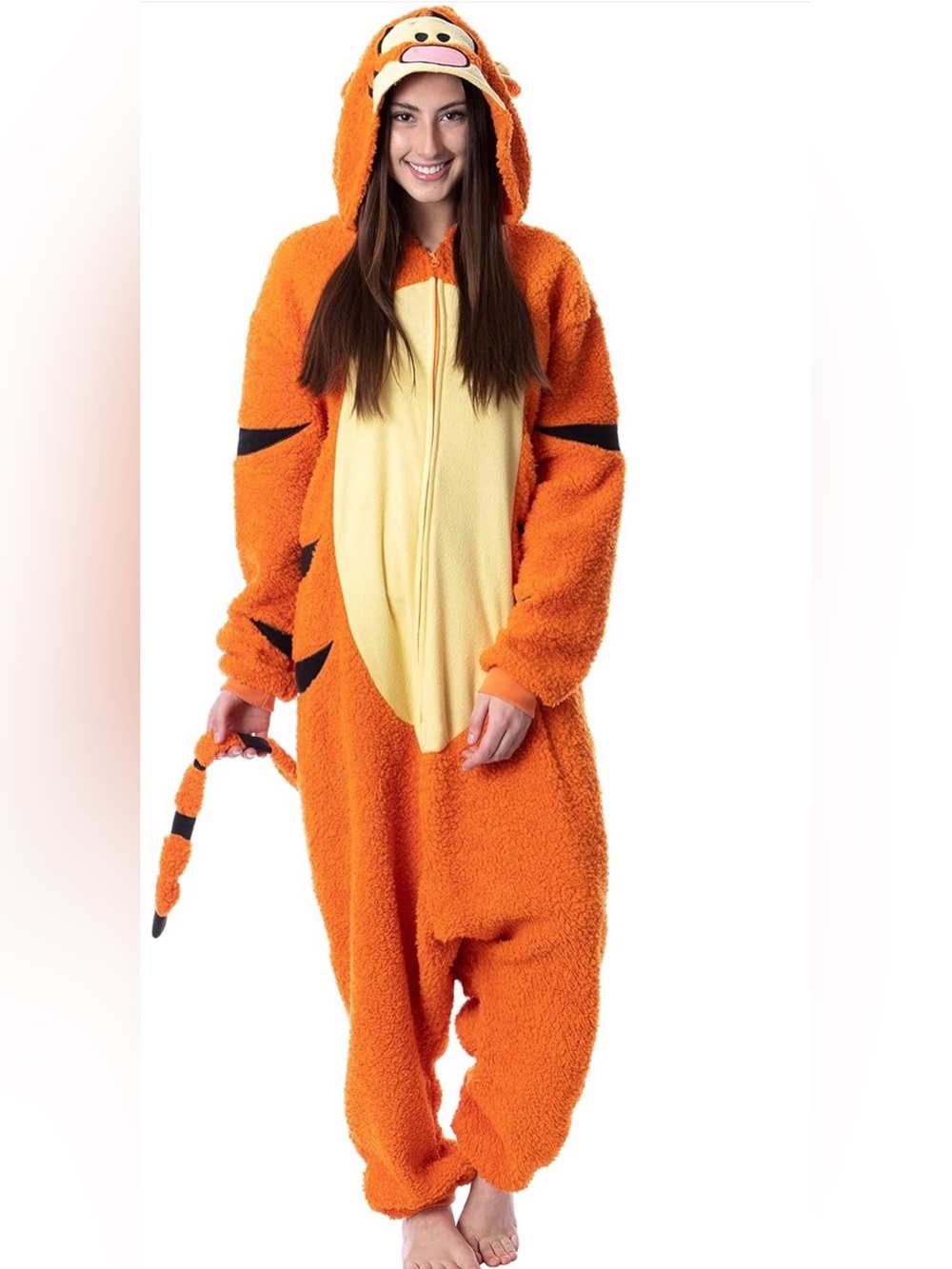 Orange Tiger Onesie Adult Costume - Plush Hooded Pajamas